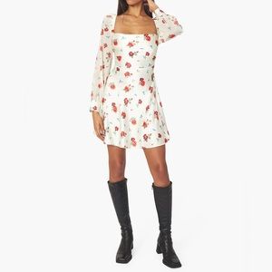 NWT WeWoreWhat Puff Sleeve Cross Stitch Floral Cowl Dress